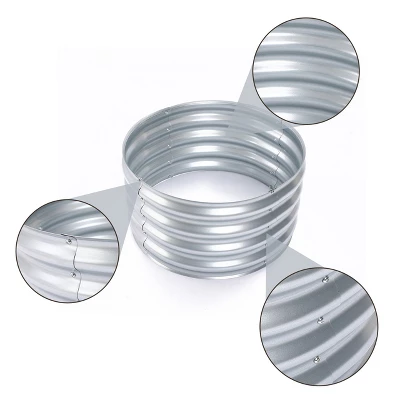 LuxenHome 24in Round Galvanized Steel Raised Garden Bed Planter 9 LuxenHome 24in Round Galvanized Steel Raised Garden Bed Planter - Image 7
