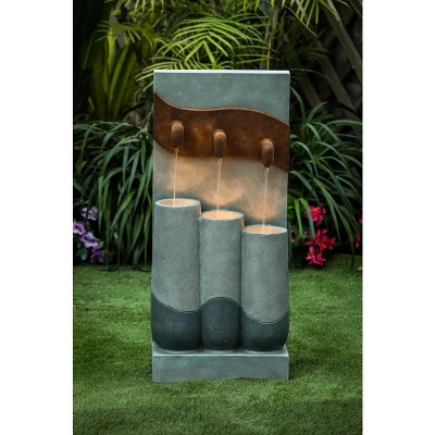 LuxenHome Gray Cement Pots And Rectangular Column Outdoor Fountain With LED Lights 3 LuxenHome Gray Cement Pots And Rectangular Column Outdoor Fountain With LED Lights