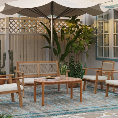 LuxenHome Natural Solid Wood 40-Inch Long Rounded Rectangle Outdoor Coffee Table Brown 4 LuxenHome Natural Solid Wood 40-Inch Long Rounded Rectangle Outdoor Coffee Table Brown - Image 2