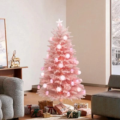 LuxenHome 5Ft Pink Cherry Blossom Christmas Tree With Fiber Optic Lights & Snowman Star Topper 8 LuxenHome 5Ft Pink Cherry Blossom Christmas Tree With Fiber Optic Lights & Snowman Star Topper - Image 6