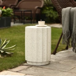 LuxenHome Off White With Gray Cement Round Side Table -Garden GUEST 1f9c3d0e 26c5 4235 a2e5 975128fa541b