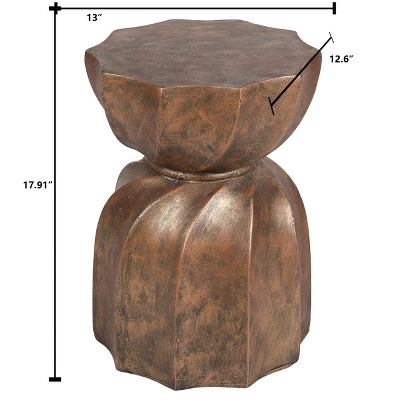 LuxenHome Weathered Copper Cement Indoor Outdoor Hourglass Side Table 8 LuxenHome Weathered Copper Cement Indoor Outdoor Hourglass Side Table - Image 6
