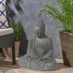 LuxenHome 17" H Gray MgO Meditating Buddha Garden Outdoor Statue 12 LuxenHome 17" H Gray MgO Meditating Buddha Garden Outdoor Statue -Garden GUEST 20ba34f6 3cc1 4e81 bb36 fa5c8a4485cc