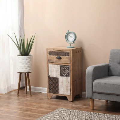 LuxenHome Wood Farmhouse 1-Drawer 1-Door Side Table With Storage. 7 LuxenHome Wood Farmhouse 1-Drawer 1-Door Side Table With Storage. - Image 5