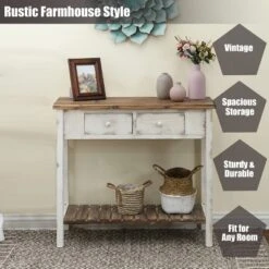 LuxenHome Distressed White And Wood 2-Drawer 1-Shelf Console Table And Entry Table 19 LuxenHome Distressed White And Wood 2-Drawer 1-Shelf Console Table And Entry Table -Garden GUEST 2233a306 1737 4d2a 8901 5fc91edc2481