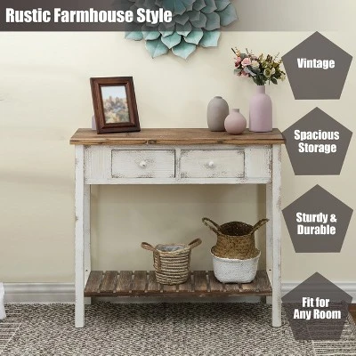 LuxenHome Distressed White And Wood 2-Drawer 1-Shelf Console Table And Entry Table 6 LuxenHome Distressed White And Wood 2-Drawer 1-Shelf Console Table And Entry Table - Image 4