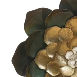 LuxenHome Green, Gold, And White Metal Flower Wall Decor -Garden GUEST 22f2ae0f 736b 4621 87e1 9072bcd35a94