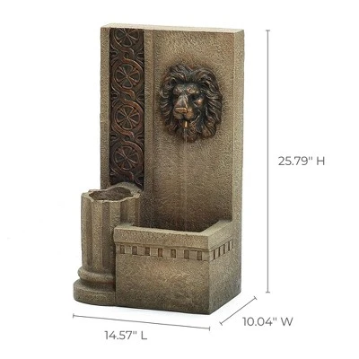 LuxenHome 25.8" H Sandstone Resin Regal Lion Head Floor Outdoor Water Fountain With Lights Brown 7 LuxenHome 25.8" H Sandstone Resin Regal Lion Head Floor Outdoor Water Fountain With Lights Brown - Image 5