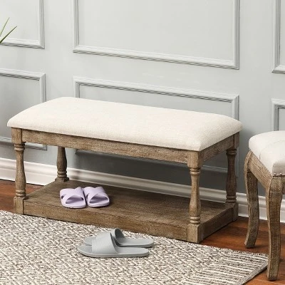 LuxenHome Upholstered Beige Linen Entryway And Bedroom Bench. 7 LuxenHome Upholstered Beige Linen Entryway And Bedroom Bench. - Image 5