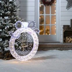 LuxenHome 3Ft Lighted Ornament & Snowflake Wreath, Silver & White Outdoor Christmas Decoration 15 LuxenHome 3Ft Lighted Ornament & Snowflake Wreath, Silver & White Outdoor Christmas Decoration -Garden GUEST 23a9c710 c39c 457b a384 1e01c015d27d