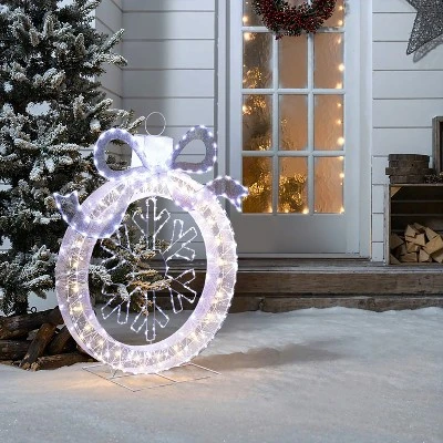 LuxenHome 3Ft Lighted Ornament & Snowflake Wreath, Silver & White Outdoor Christmas Decoration 6 LuxenHome 3Ft Lighted Ornament & Snowflake Wreath, Silver & White Outdoor Christmas Decoration - Image 4