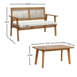 LuxenHome Outdoor Acacia Wood Rope Back Loveseat With Cushions And Coffee Table Set -Garden GUEST 24c4ca53 c190 4ed5 a496 234621e952ab