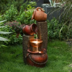 LuxenHome 32" Water Fountain Outdoor With Lights, Cascading Pitchers Pot Outdoor Fountains And Waterfalls Brown 13 LuxenHome 32" Water Fountain Outdoor With Lights, Cascading Pitchers Pot Outdoor Fountains And Waterfalls Brown -Garden GUEST 24e1b1af 0dbb 4a71 af4f a4d67bd6adaf