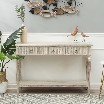 LuxenHome Whitewashed Wood 3-Drawer 1-Shelf Console And Entry Table 3 LuxenHome Whitewashed Wood 3-Drawer 1-Shelf Console And Entry Table