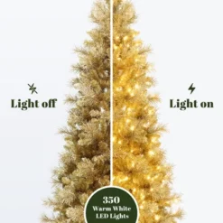 LuxenHome 7.5Ft Pre-Lit Gold Tinsel Artificial Pine Tree With Metal Stand -Garden GUEST 25080816 731e 48fb 8358 b26966249ab4