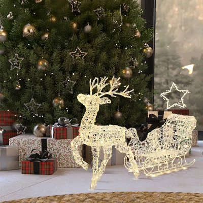 LuxenHome 2-Piece Lighted Reindeer And Sleigh Christmas Yard Decoration, Outdoor Holiday Set With Timer White 6 LuxenHome 2-Piece Lighted Reindeer And Sleigh Christmas Yard Decoration, Outdoor Holiday Set With Timer White - Image 4