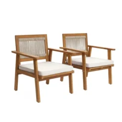 LuxenHome Outdoor Acacia Wood Rope Back Armchairs With Cushions, Set Of 2 -Garden GUEST 2674d01d 1e4b 4d7f b025 870ff97a0389