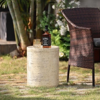 LuxenHome Beige And Brown MgO 13.6" Round Side Table For Indoor And Outdoor 6 LuxenHome Beige And Brown MgO 13.6" Round Side Table For Indoor And Outdoor - Image 4