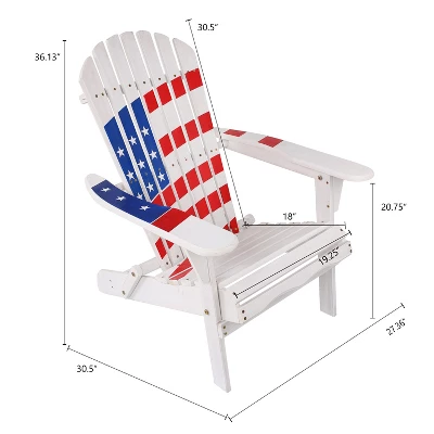 LuxenHome Adirondack USA Flag Patriotic Outdoor Wood Chair White 6 LuxenHome Adirondack USA Flag Patriotic Outdoor Wood Chair White - Image 4