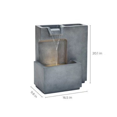 LuxenHome 20" Cascading Rectangle Water Fountain Outdoor With Planter And LED Lights, Resin Garden Garden Waterfall For Patio, Yard Gray 7 LuxenHome 20" Cascading Rectangle Water Fountain Outdoor With Planter And LED Lights, Resin Garden Garden Waterfall For Patio, Yard Gray - Image 5