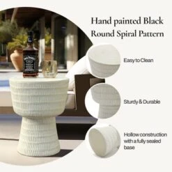 LuxenHome Outdoor Side Table, 15" Off White Round Spiral Pattern End Table,Accent Side Table For Outdoor And Indoor,Living Room,Backyard Off-White -Garden GUEST 27d37c1f 6d22 4c85 a203 10c570f9134d