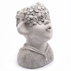 LuxenHome Gray MgO Kissing Flower Child Bust Planter -Garden GUEST 285c6034 f100 4812 b147 4cd32f9aeb28