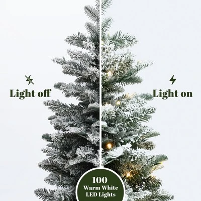 LuxenHome 4Ft Artificial Flocked Fir Christmas Tree Potted With Battery-Operated Lights Green 6 LuxenHome 4Ft Artificial Flocked Fir Christmas Tree Potted With Battery-Operated Lights Green - Image 4