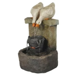 LuxenHome Farmhouse Ducks Outdoor Resin Fountain With Lights Brown -Garden GUEST 291886e5 98af 4804 a178 31bc12b084aa