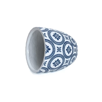 LuxenHome Round Tapered Planter – Blue And White Floral MgO Pot With Drainage Hole 7 LuxenHome Round Tapered Planter – Blue And White Floral MgO Pot With Drainage Hole - Image 5