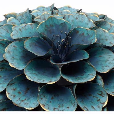 LuxenHome 23.5" Round Teal Blue Flower Metal Wall Decor Art 11 LuxenHome 23.5" Round Teal Blue Flower Metal Wall Decor Art - Image 9