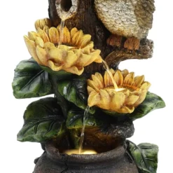 LuxenHome 28 Inch Outdoor Water Fountain, Owl And Sunflower Cascading Waterfall Fountain Outdoor And Indoor With LED Lights Brown 17 LuxenHome 28 Inch Outdoor Water Fountain, Owl And Sunflower Cascading Waterfall Fountain Outdoor And Indoor With LED Lights Brown -Garden GUEST 2a3dac42 5fe3 42d5 a2bc b98f346d569c