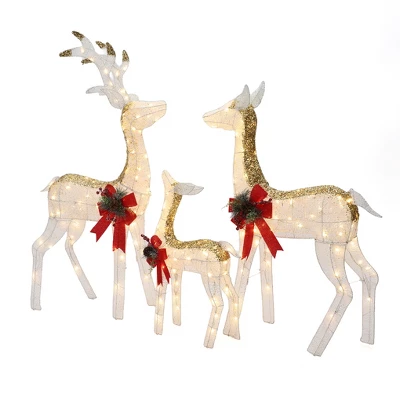 LuxenHome Lighted White & Gold Glitter Deer Family Set, Indoor/Outdoor Christmas Decoration White, Gold, Red, Green 9 LuxenHome Lighted White & Gold Glitter Deer Family Set, Indoor/Outdoor Christmas Decoration White, Gold, Red, Green - Image 7