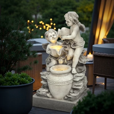 LuxenHome 30” Gray Resin Cherub Angels Outdoor Water Fountain With LED Lights, Garden Fountain Decor For Yard 8 LuxenHome 30” Gray Resin Cherub Angels Outdoor Water Fountain With LED Lights, Garden Fountain Decor For Yard - Image 6