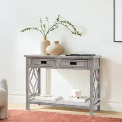 LuxenHome Gray Wood 2-Drawer 1-Shelf Console And Entryway Table 23 LuxenHome Gray Wood 2-Drawer 1-Shelf Console And Entryway Table -Garden GUEST 2b5e93db 1a42 49eb 81e9 9afde221ea20