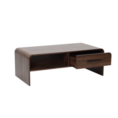 LuxenHome 47'' Coffee Table With Storage, Walnut Finish Wood 2-Drawer Open Storage Center Table With Rounded Corners For Living Room Brown 9 LuxenHome 47'' Coffee Table With Storage, Walnut Finish Wood 2-Drawer Open Storage Center Table With Rounded Corners For Living Room Brown - Image 7