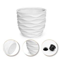 LuxenHome White MgO 15.2-Inch H Waves Design Round Planter -Garden GUEST 2cbe4b3e 6fc0 45c9 8afa fcce2ca58c53