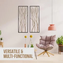 LuxenHome Gold Metal Branch Wall Decor, Set Of 2 -Garden GUEST 2d078181 ef88 4e6b 9c62 23edf62d2cfa