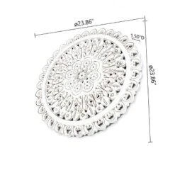 LuxenHome White Wood Flower 23.86" Round Wall Decor Home Decor Interior Design -Garden GUEST 2d3fd1c6 0519 4511 8cd3 17cf4704d848