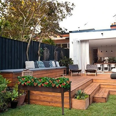 LuxenHome 50" W Brown Metal Rectangular Raised Garden Planter 8 LuxenHome 50" W Brown Metal Rectangular Raised Garden Planter - Image 6