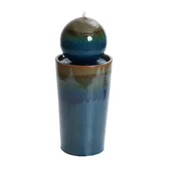 LuxenHome 30" Ceramic Outdoor Water Fountain, Glazed Blue Bubbling Sphere Garden Water Fountain Outdoor And Indoor -Garden GUEST 2e0005de d879 4424 b768 69c6eedf46ee