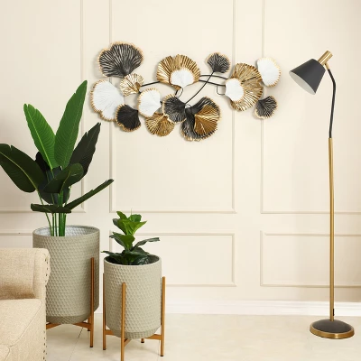 LuxenHome White, Black, And Gold Metal Ginkgo Leaves Modern Wall Decor 3 LuxenHome White, Black, And Gold Metal Ginkgo Leaves Modern Wall Decor