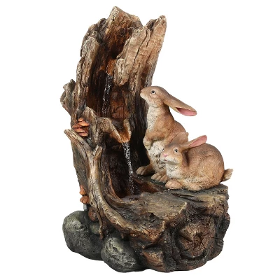 LuxenHome Resin Two Bunnies Tree Stump Outdoor Fountain With LED Lights 7 LuxenHome Resin Two Bunnies Tree Stump Outdoor Fountain With LED Lights - Image 5