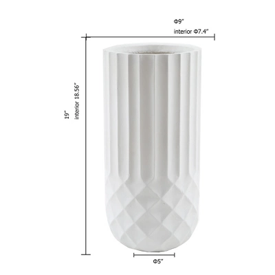 LuxenHome Tall MgO Planter, White Round Pot With Diamond & Fluted Texture 7 LuxenHome Tall MgO Planter, White Round Pot With Diamond & Fluted Texture - Image 5