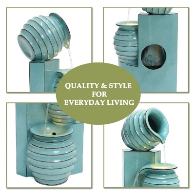 LuxenHome 30" Tall Aqua Blue Outdoor Water Fountain With LED Lights, Cascading Resin Garden Fountain With Ceramic Like Glaze 10 LuxenHome 30" Tall Aqua Blue Outdoor Water Fountain With LED Lights, Cascading Resin Garden Fountain With Ceramic Like Glaze - Image 8