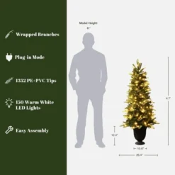 LuxenHome 4.5Ft Pre-Lit Artificial Pine Christmas Tree With Pinecones And Black Urn Planter Pot Green -Garden GUEST 313441f8 944e 4146 a13f 412182a6647f