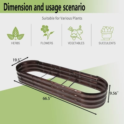 LuxenHome 5.5-Ft Oval Brown Metal Raised Garden Bed Planter 8 LuxenHome 5.5-Ft Oval Brown Metal Raised Garden Bed Planter - Image 6