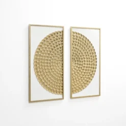 LuxenHome 2-Piece White & Distressed Gold Metal Wall Art Set, Modern Rustic Home Decor -Garden GUEST 3140ce63 f197 487b 99cc 8476c19ef278