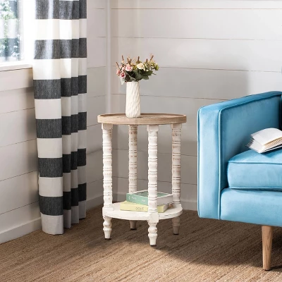 LuxenHome White And Natural Wood Round Accent Side Table With Storage. 6 LuxenHome White And Natural Wood Round Accent Side Table With Storage. - Image 4