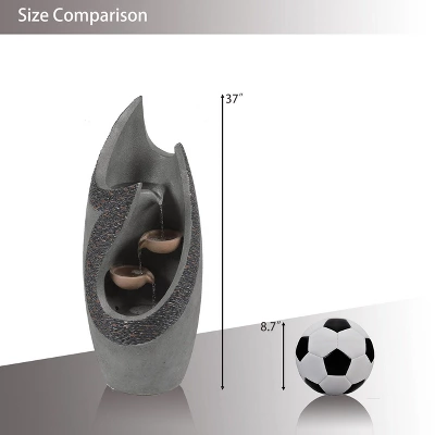 LuxenHome Stone-Gray Cement Modern Tiered Outdoor Garden Fountain With Lights 8 LuxenHome Stone-Gray Cement Modern Tiered Outdoor Garden Fountain With Lights - Image 6