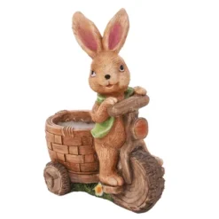 LuxenHome Brown Bunny On A Bicycle MgO Planter -Garden GUEST 3282f697 a7c3 428d ab7e 54338e9ce88a